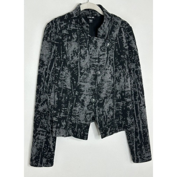 RONEN CHEN Gray Black Textured Asymmetrical Button Knit Jacket Sz 2 Medium - Picture 2 of 9
